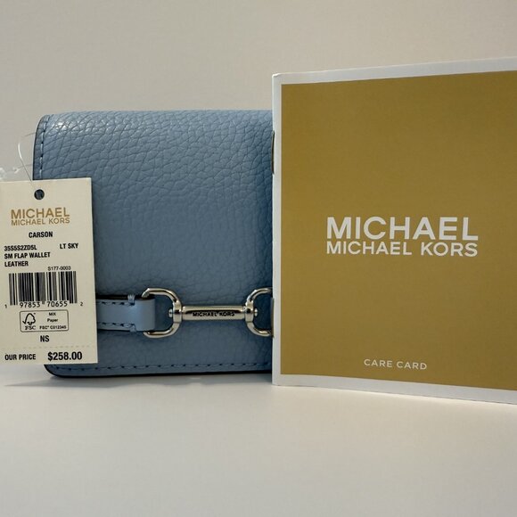 Michael Kors Carson Small Pebbled Leather Wallet in Light Sky - Picture 1 of 10